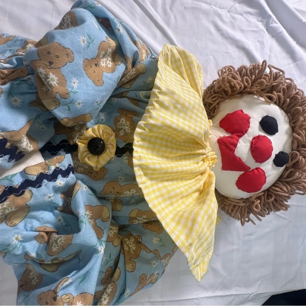 Handmade Raggedy clown Doll - Teddy Bear Outfit Vintage Inspired